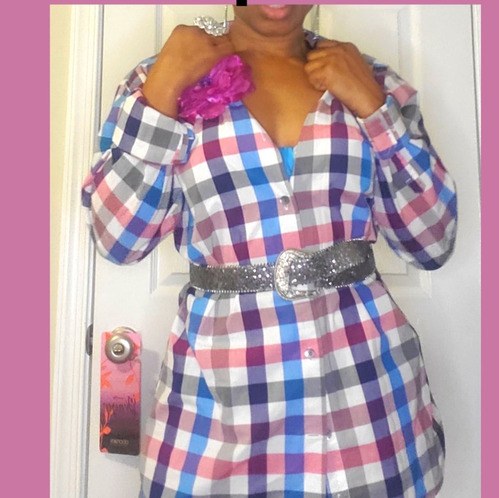 Medium Express Multi Colorbutton Down Shirt - image 4